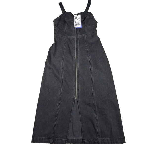 Future Collective Dresses & Skirts - Future Collective Denim Front Zip Corset Long Dress Women 0 Black Sleeveless NEW